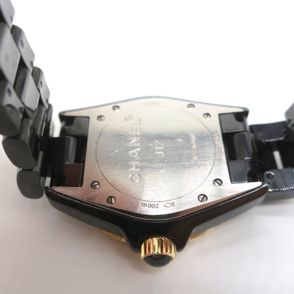 CHANEL J12 38MM WATCH BLACK CERAMIC AND 18K GOLD WITH DIAMONDS H2180 - Picture 9 of 10